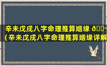 辛未戊戌八字命理推算姻缘 🐬 （辛未戊戌八字命理推算姻缘详解）